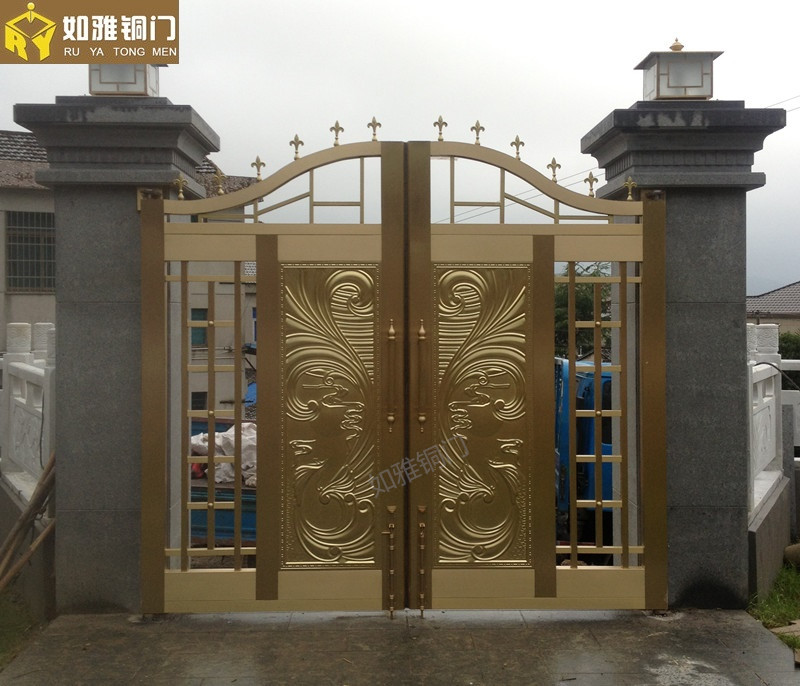 别墅大门 全铜门 纯铜门 农村进户大门 防盗门 别墅双开门 仿真铜
