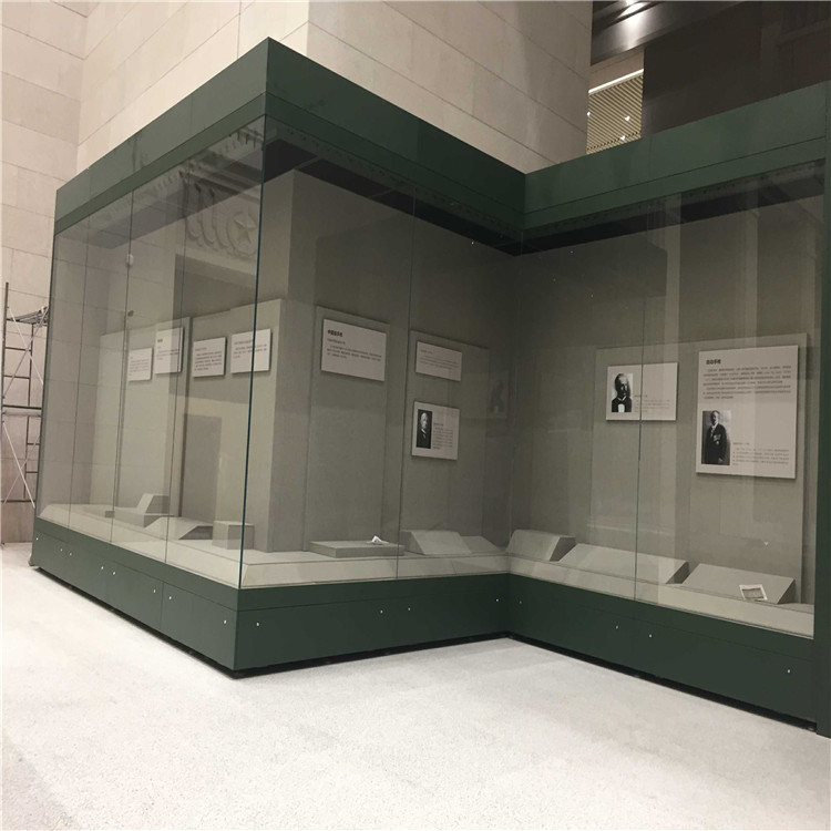 博物馆展示柜钢制烤漆玻璃柜通柜沿墙柜支持来图定做-隆城博具