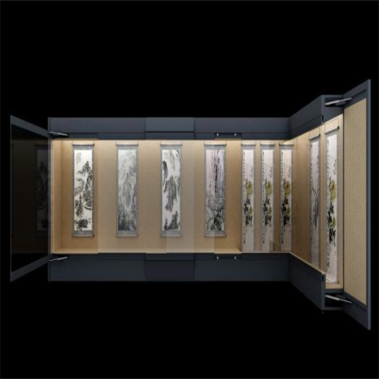 博物馆展示柜靠墙玻璃展柜钢制烤漆展柜沿墙柜加工定制-隆成博具