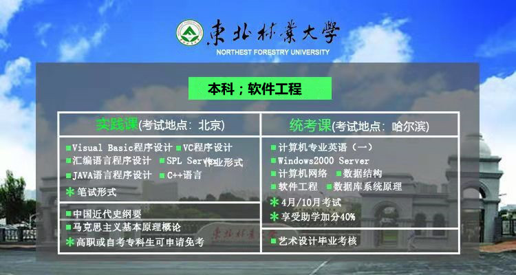 东北林业大学自考专升本软件工程采用助学模式学制短学信网可查