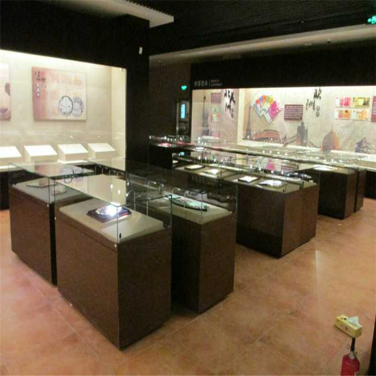 广东惠州博物馆展示柜液压掀起式展柜低反玻璃透明展柜-隆城博具
