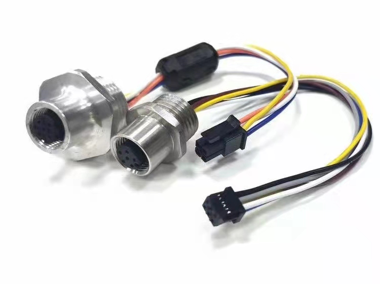 M12防水连接器5针焊线式插座，板前安装安装螺纹M16*1.5