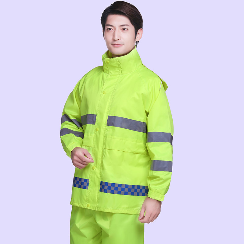 防汛巡逻抢险分体式反光雨衣套装藏青色加厚防水牛津布反光雨衣