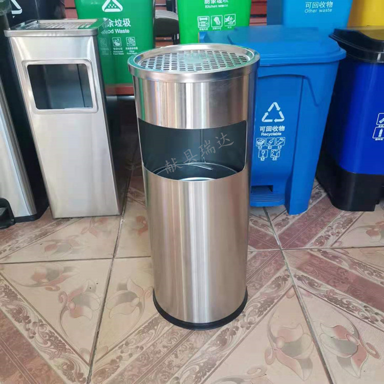 献县瑞达酒店大堂立式不锈钢带烟灰缸垃圾箱厂家定制