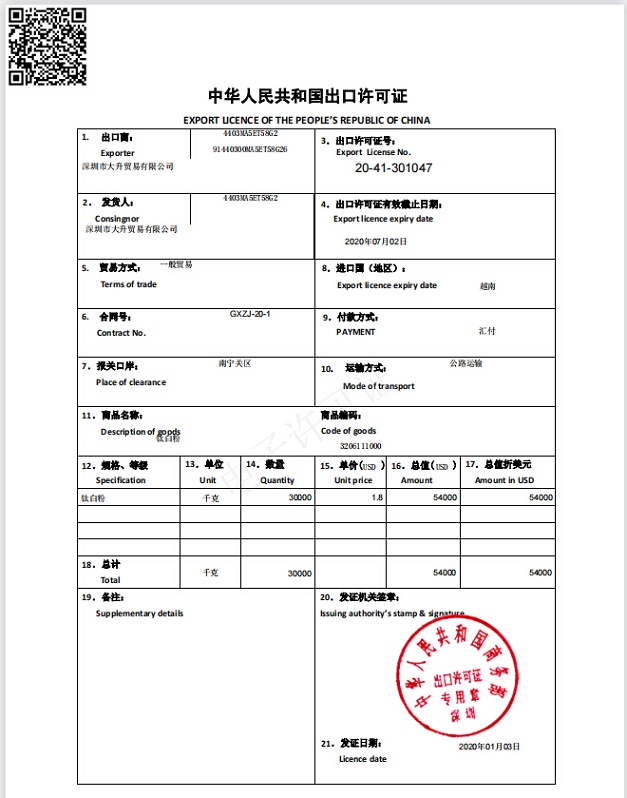 宁德办理出口许可证